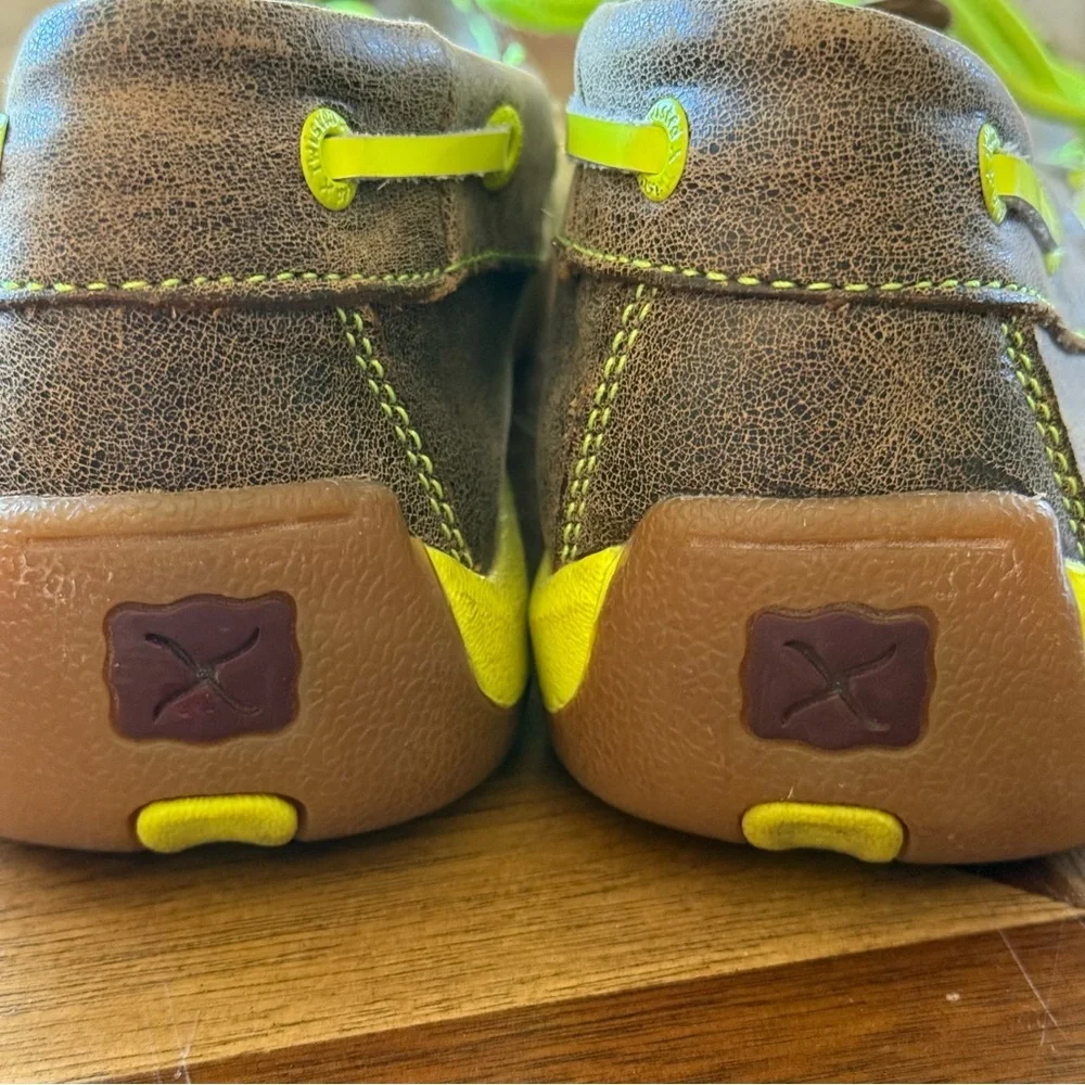 Twisted X Big Boy Moccasins in Brown and Neon Green